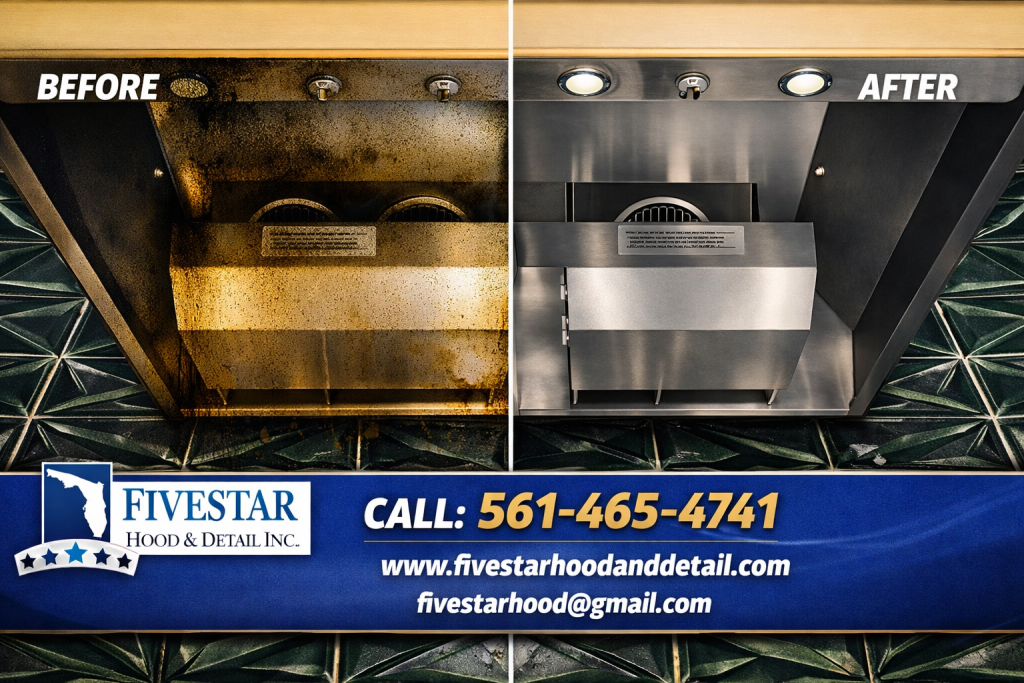 Five Star Hood and Detail Inc cleaned a kitchen hood before and after photos